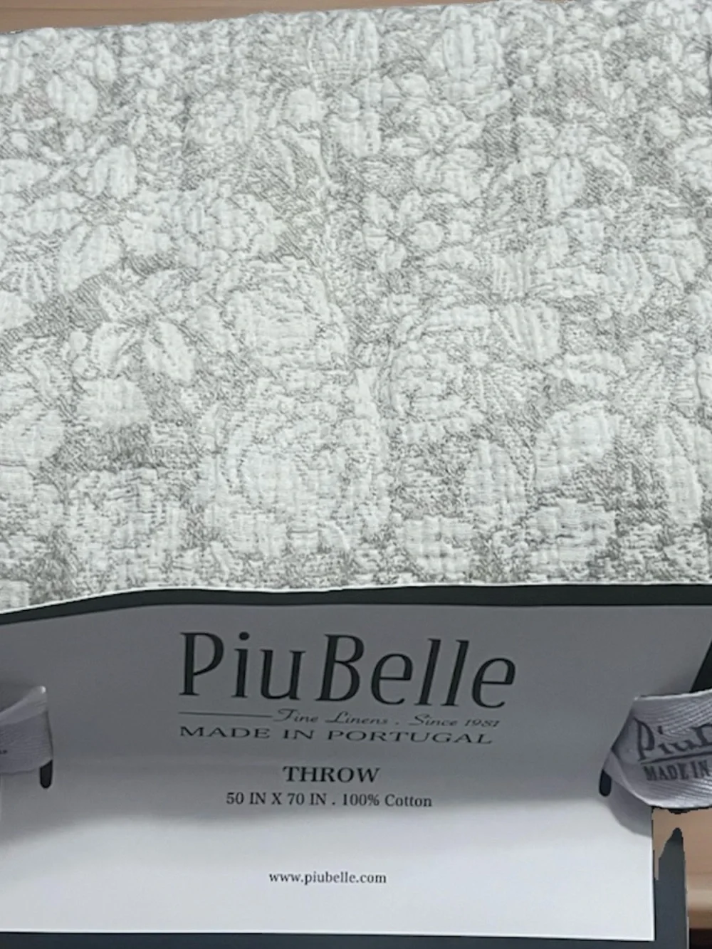 PiuBelle Fine Linens Throw Blanket 50” x 70” 100% Cotton Beige Tan Portugal NWT